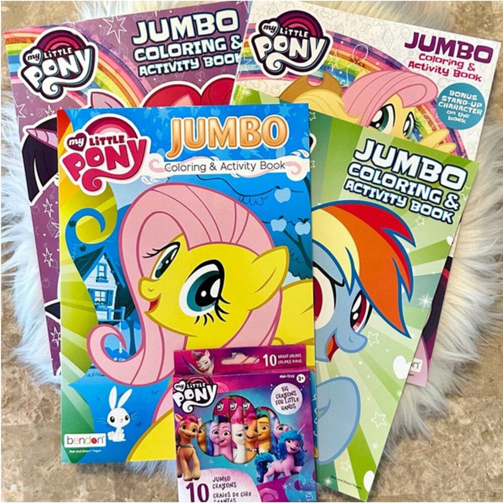 My Little Pony Jumbo Coloring & Activity Book Lot of 4 with Matching MLP Crayons